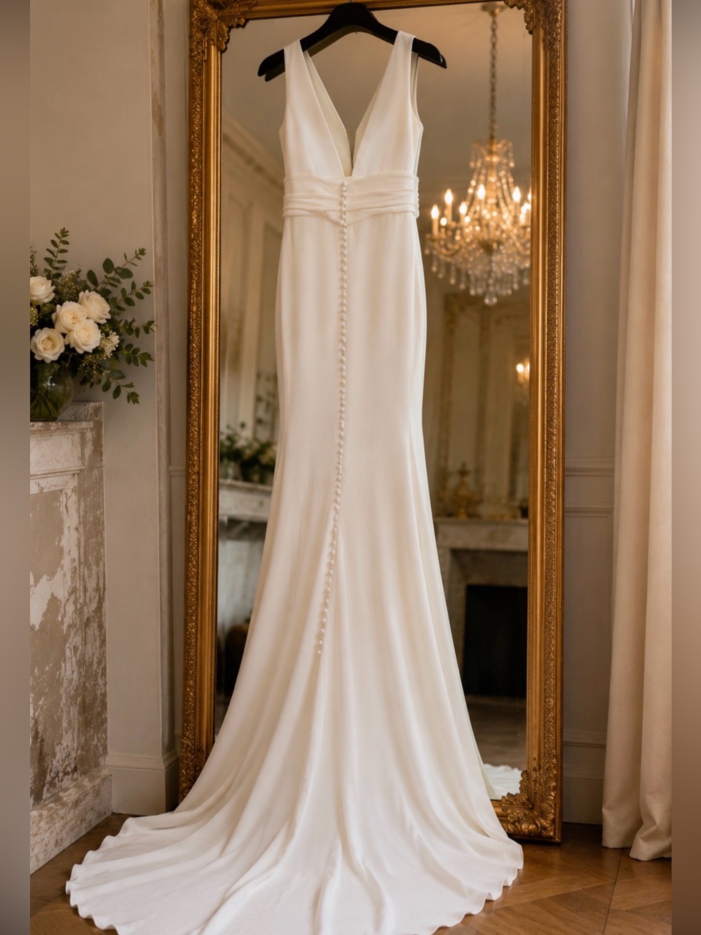 Atelier Pronovias White Crepe Fit & Flare Wedding Gown Size 8 Long Train - Picture 4 of 16
